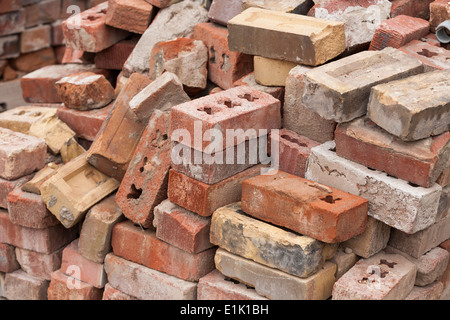 Old Bricks. A pile of old salvaged bricks piled on the grounds of the old Toronto Brick Works. Ready for reuse Stock Photo