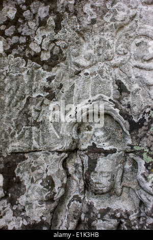 Preah Khan, meaning 'sacred sword,' is a huge, highly explorable monastic complex in Angkor, full of carvings and passages. Stock Photo