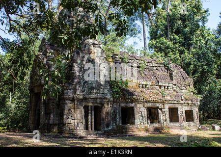 Preah Khan, meaning 'sacred sword,' is a huge, highly explorable monastic complex in Angkor, full of carvings and passages. Stock Photo