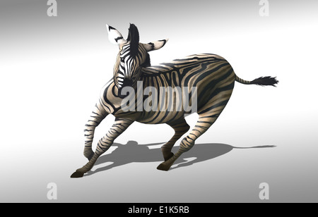 Computer artwork of a galloping zebra (Equus sp.) Zebras are wild horses that inhabit the savannahs of Africa and graze Stock Photo