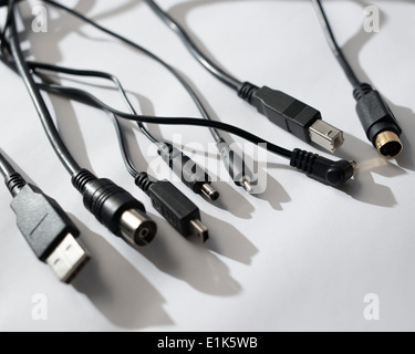 Assortment of leads with different connectors Stock Photo
