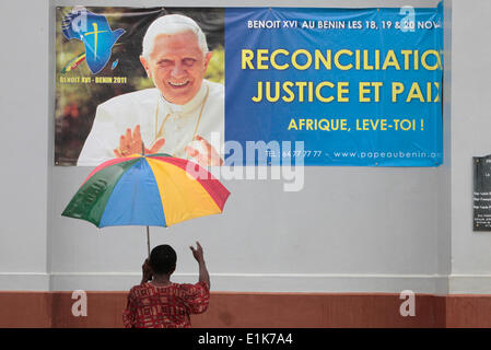 Pope Benedict's visit to Benin poster Stock Photo