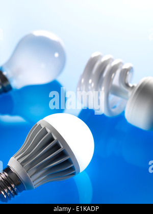 Standard energy saving and LED lightbulbs. Stock Photo