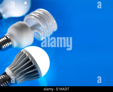 Standard energy saving and LED lightbulbs. Stock Photo