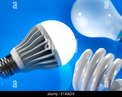 Standard energy saving and LED lightbulbs. Stock Photo