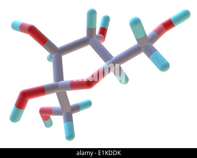 Fructose molecular model Fruit sugar found in many plants Atoms are represented as rods and are colour-coded: carbon (grey) Stock Photo
