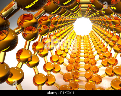 Carbon nanotube Computer artwork of the inside of a carbon nanotube also known as a buckytube showing the hexagonal carbon Stock Photo