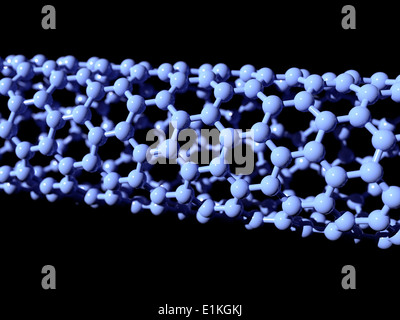 Carbon nanotube Computer artwork of a carbon nanotube also known as a buckytube showing the hexagonal carbon structure Atoms Stock Photo