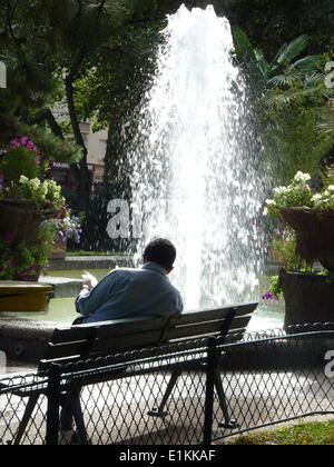 Man sitting on a park bench, Central Park, Manhattan, New York City ...