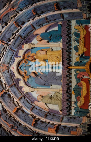 Chartres cathedral lighting North gate Central tympanum Stock Photo