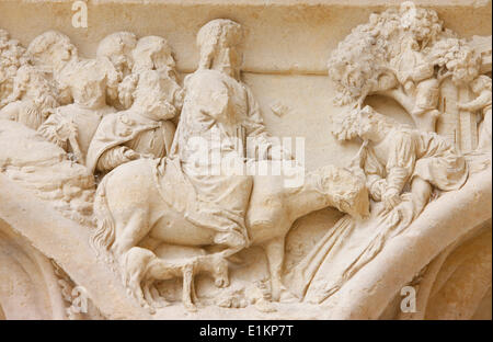 Bourges cathedral. West Gate. Jesus entering Jerusalem on Palm Sunday Stock Photo