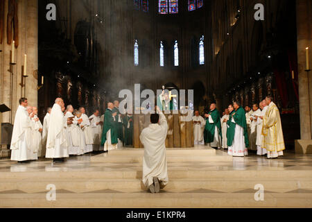 Mass with European bishops in Notre Dame cathedral, Paris Stock Photo