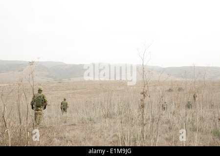 Japan Ground Self-Defense Force soldiers conduct land navigation with U.S. Marines with the 1st Air Naval Gunfire Liaison Compa Stock Photo