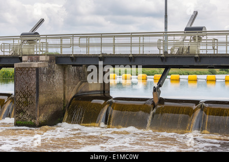 Concrete barrage in Dutch river Vecht Stock Photo