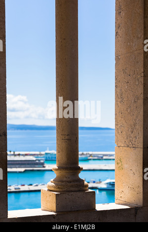 view from the bell tower of cathedral of St domnius in split crotia. marija & andrew is written on the pillar with a love heart Stock Photo