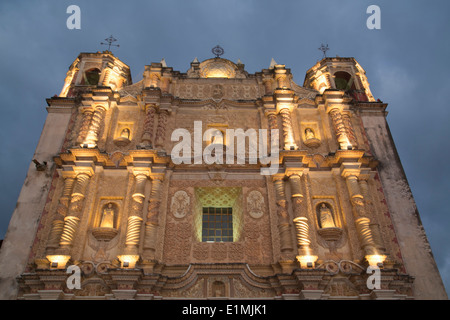 Mexico, Chiapas, San Cristobal de las Casas, Temple of Santo Domingo de Guzman, founded in 1547, baroque facade, evening lights Stock Photo