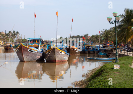 Boats in the Thu Bon River at Hoi An Vietnam Stock Photo