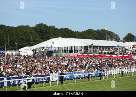 Epsom, UK. 06th June, 2014. Epsom crowds and grandstand during Ladies Day of the 2014 Epsom Derby Festival. Credit:  Action Plus Sports/Alamy Live News Stock Photo