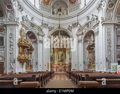 VIENNA, AUSTRIA - FEBRUARY 17, 2014: Nave of baroque Servitenkirche - church completed in 1670. Stock Photo