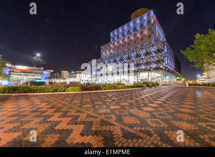 A night view of Birmingham city centre at night, showing Centenary Square and the new library of Birmingham. Stock Photo