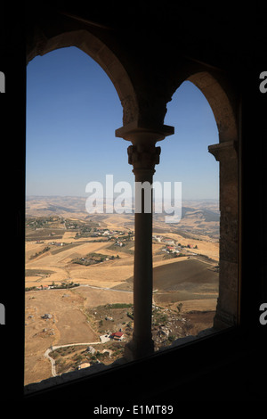 Mussomeli Castle, Province of Caltanissetta, Sicily, Italy. View from castle window Stock Photo