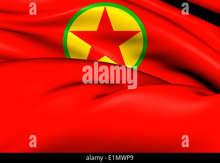 Flag of Kurdistan Workers' Party. Close Up. Stock Photo