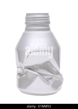 crumpled aluminum bottle isolated on white Stock Photo