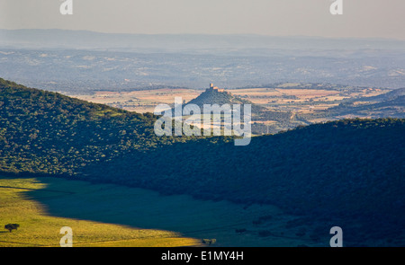 Alconchel castle from Alor mountains, Extremadura, Spain Stock Photo