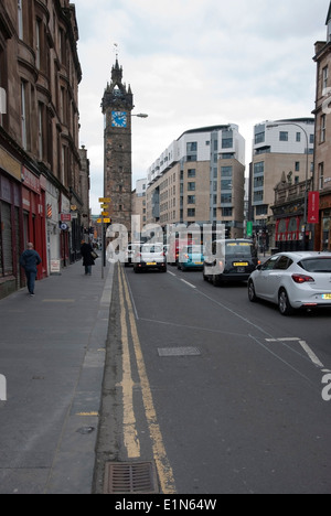 Glasgow Cross and Tolbooth Steeple Looking North from Saltmarket Glasgow Scotland Stock Photo