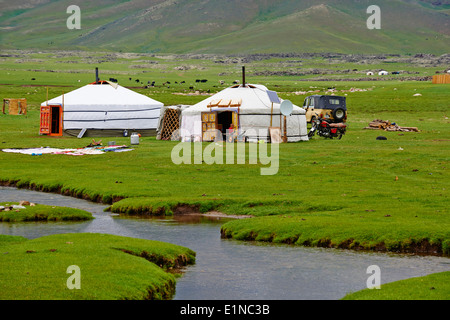 Mongolia, Ovorkhangai province, Okhon valley, Nomad camp Stock Photo