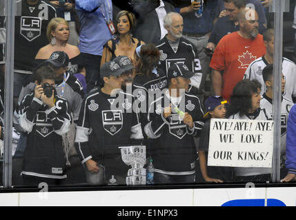 Staples Center, Los Angeles, California, USA. 07th June, 2014. Kings fans during pre-skate prior to game 2 of the Stanley Cup Final between the New York Rangers and the Los Angeles Kings at Staples Center in Los Angeles, CA.