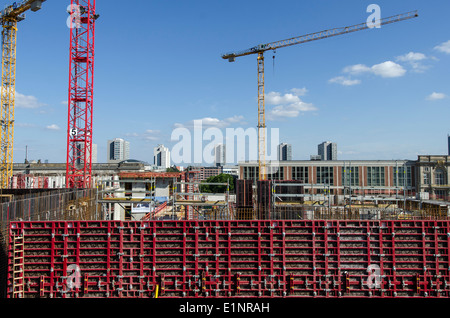 Schlossplatz construction site in Berlin during public viewing day. View from above. Stock Photo