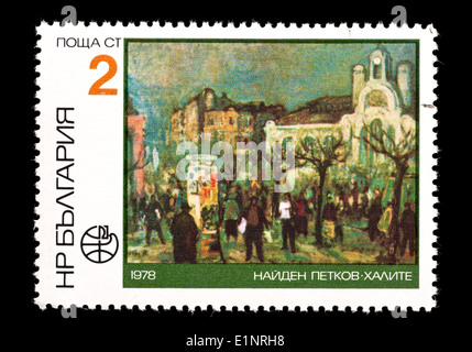 Postage stamp from Bulgaria depicting the Naiden Petkov painting 'Market', in Sofia. Stock Photo