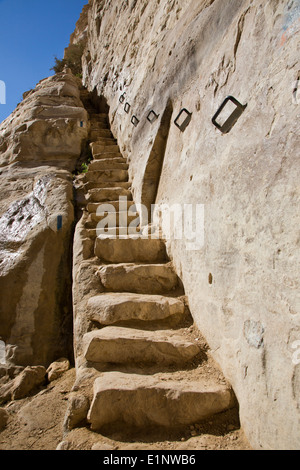 Stairs carved in the rock at Ein Avdat, sweet water spring in the negev desert, israel Stock Photo