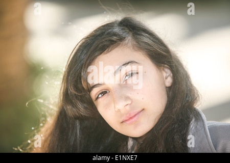 Portrait of a young 12 year old girl Photographed at Gan Hamoshava, Rishon Lezion, Israel Model release available Stock Photo