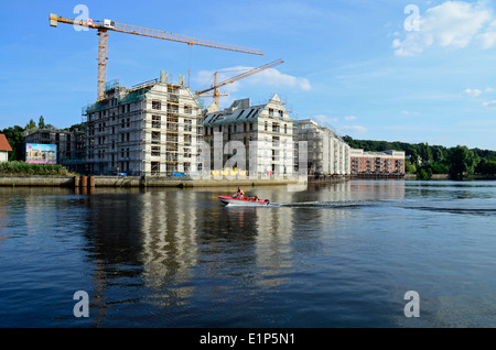 Luxury apartments under construction on waterside Speicherstadt Potsdam Germany Stock Photo