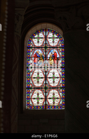 Stained glass window in Church Saint Pierre, Chauvigny, France. Stock Photo