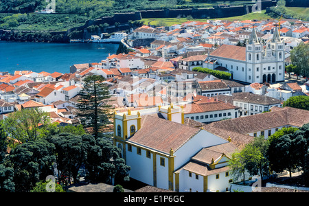 The attractive port city of Angra do Heroísmo on the island of Terceira dates to 1450 and is the oldest city in the Azores, a Portuguese archipelago. Stock Photo