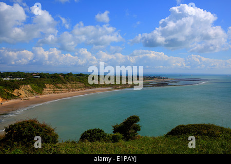 Whitecliff Bay beach and coast near Bembridge east Isle of Wight blue sky and white clouds Stock Photo