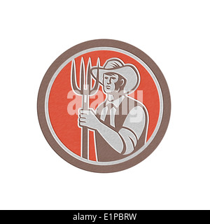 Metallic styled illustration of a farmer worker driving riding a ...