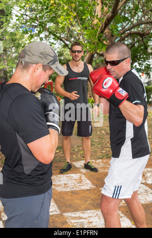 Brisbane Australia,Queensland CBD,King Edward Park,adult adults man men male,working out,boxing,practicing,visitors travel traveling tour tourist tour Stock Photo