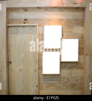 Wooden door and frame picture on wall. Stock Photo