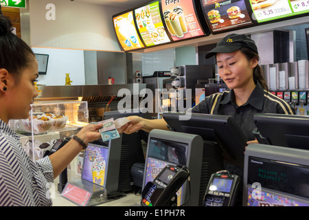 Brisbane Australia,Fortitude Valley,Chinatown,McDonald's,burgers,hamburgers,fast food,restaurant restaurants dining cafe cafes,Asian woman female wome Stock Photo