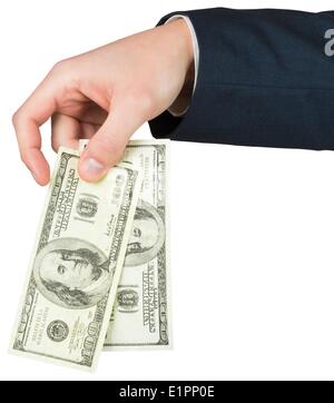 Hand holding hundred dollar bills Stock Photo