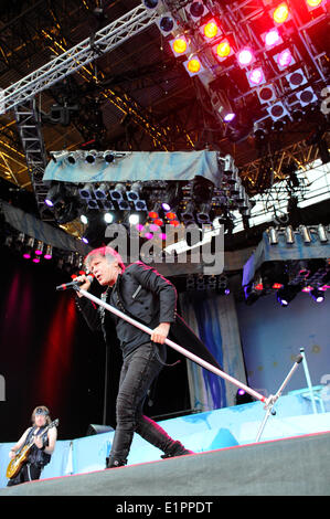 Brno, Czech Republic. 8th June, 2014. Bruce Dickinson of British heavymetal band Iron Maiden pictured during the concert in Brno, Czech Republic, June 8, 2014. The band visited Brno in the tour Maiden England. Credit:  Vaclav Salek/CTK Photo/Alamy Live News Stock Photo