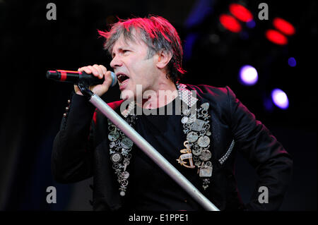 Brno, Czech Republic. 8th June, 2014. Bruce Dickinson of British heavymetal band Iron Maiden pictured during the concert in Brno, Czech Republic, June 8, 2014. The band visited Brno in the tour Maiden England. Credit:  Vaclav Salek/CTK Photo/Alamy Live News Stock Photo