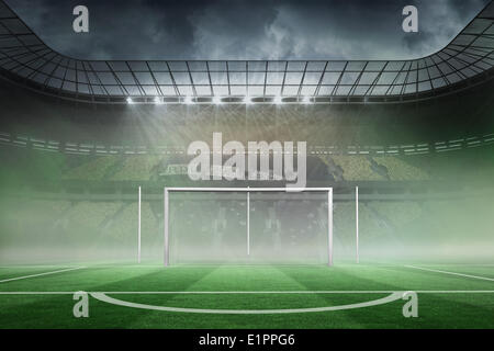 Football pitch in large stadium Stock Photo