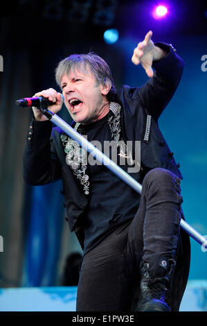 Brno, Czech Republic. 8th June, 2014. Bruce Dickinson of British heavymetal band Iron Maiden pictured during the concert in Brno, Czech Republic, June 8, 2014. The band visited Brno in the tour Maiden England. Credit:  Vaclav Salek/CTK Photo/Alamy Live News Stock Photo