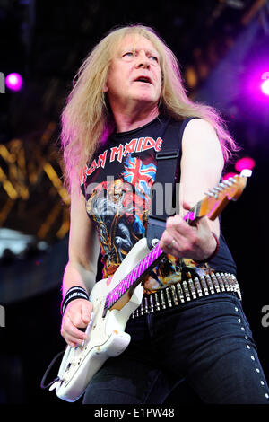 Brno, Czech Republic. 8th June, 2014. Janic Gers of British heavymetal band Iron Maiden pictured during the concert in Brno, Czech Republic, June 8, 2014. The band visited Brno in the tour Maiden England. Credit:  Vaclav Salek/CTK Photo/Alamy Live News Stock Photo