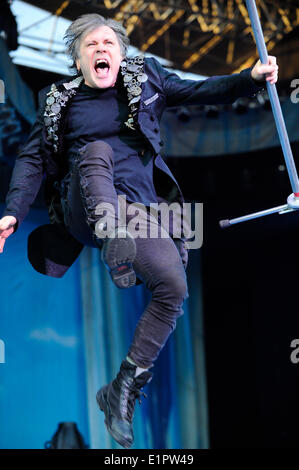 Brno, Czech Republic. 8th June, 2014. Bruce Dickinson of British heavymetal band Iron Maiden pictured during the concert in Brno, Czech Republic, June 8, 2014. The band visited Brno in the tour Maiden England. Credit:  Vaclav Salek/CTK Photo/Alamy Live News Stock Photo